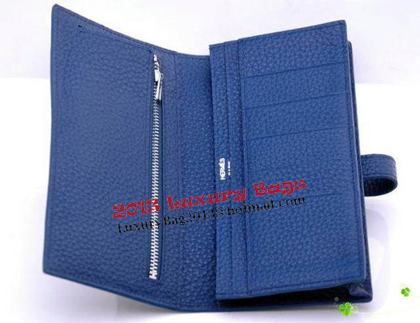 Hermes Bearn Japonaise Bi-Fold Wallet Grainy Leather H68942 Blue Hermes Bearn Japonaise Bi-Fold Wallet Grainy Leather H68942 Blue