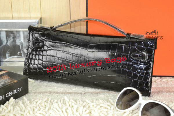 Hermes Kelly Clutch Bag Croco Leather K31 Black