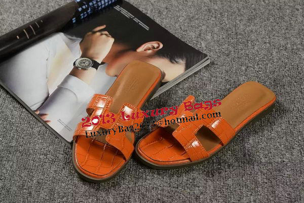 Hermes Slipper Croco Leather HO0451 Orange Hermes Slipper Croco Leather HO0451 Orange