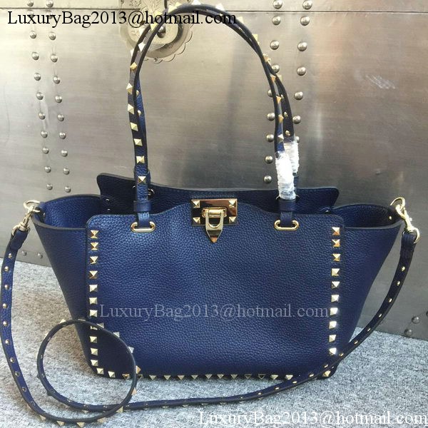 Valentino Garavani Rockstud Tote Bag Original Leather 1917B Blue Valentino Garavani Rockstud Tote Bag Original Leather 1917B Blue