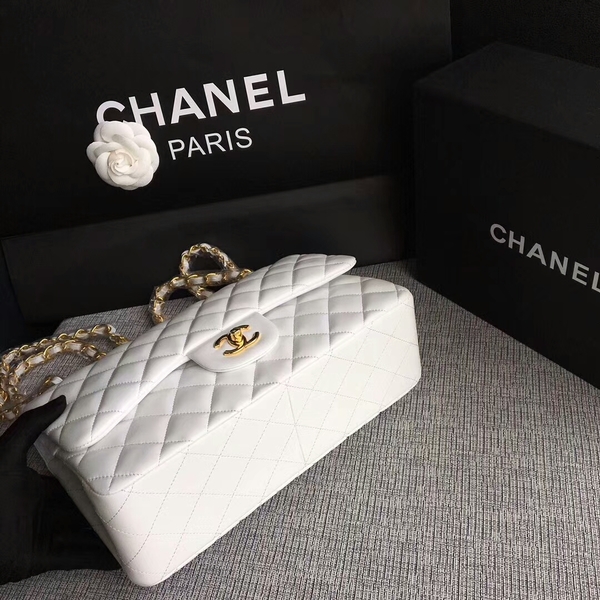 Chanel Flap Shoulder Bags White Original Lambskin Leather CF1113 Glod Chanel Flap Shoulder Bags White Original Lambskin Leather CF1113 Glod