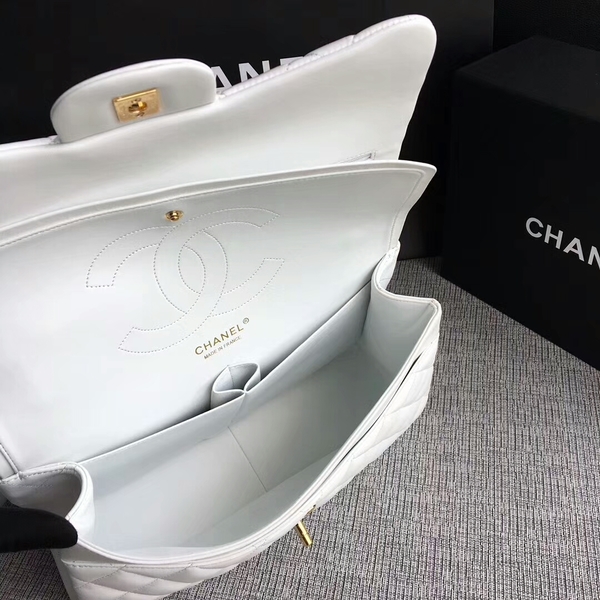 Chanel Flap Shoulder Bags White Original Lambskin Leather CF1113 Glod Chanel Flap Shoulder Bags White Original Lambskin Leather CF1113 Glod