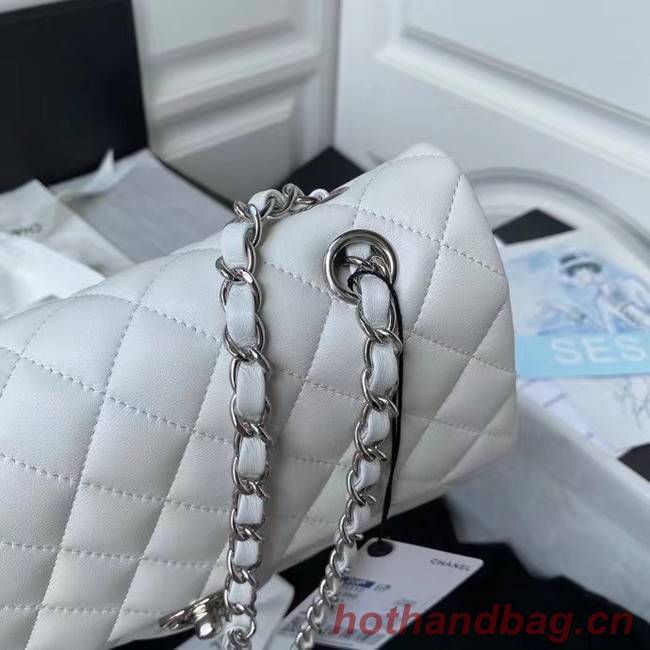 chanel classic handbag Lambskin & silver Metal A01112 white