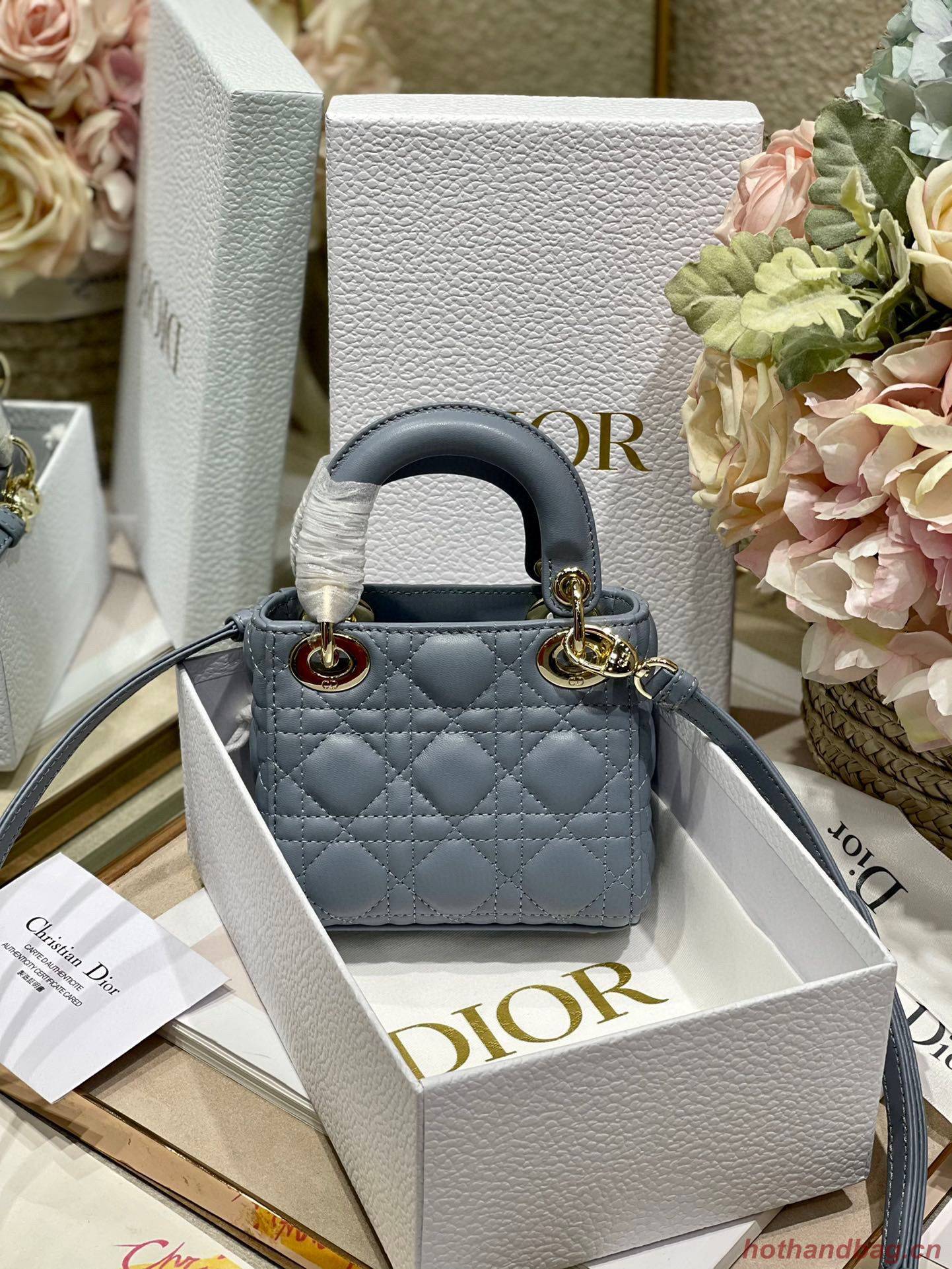 MICRO DIORAMOUR LADY DIOR BAG S08568 Gray & Gold-Tone Metal MICRO DIORAMOUR LADY DIOR BAG S08568 Gray & Gold-Tone Metal