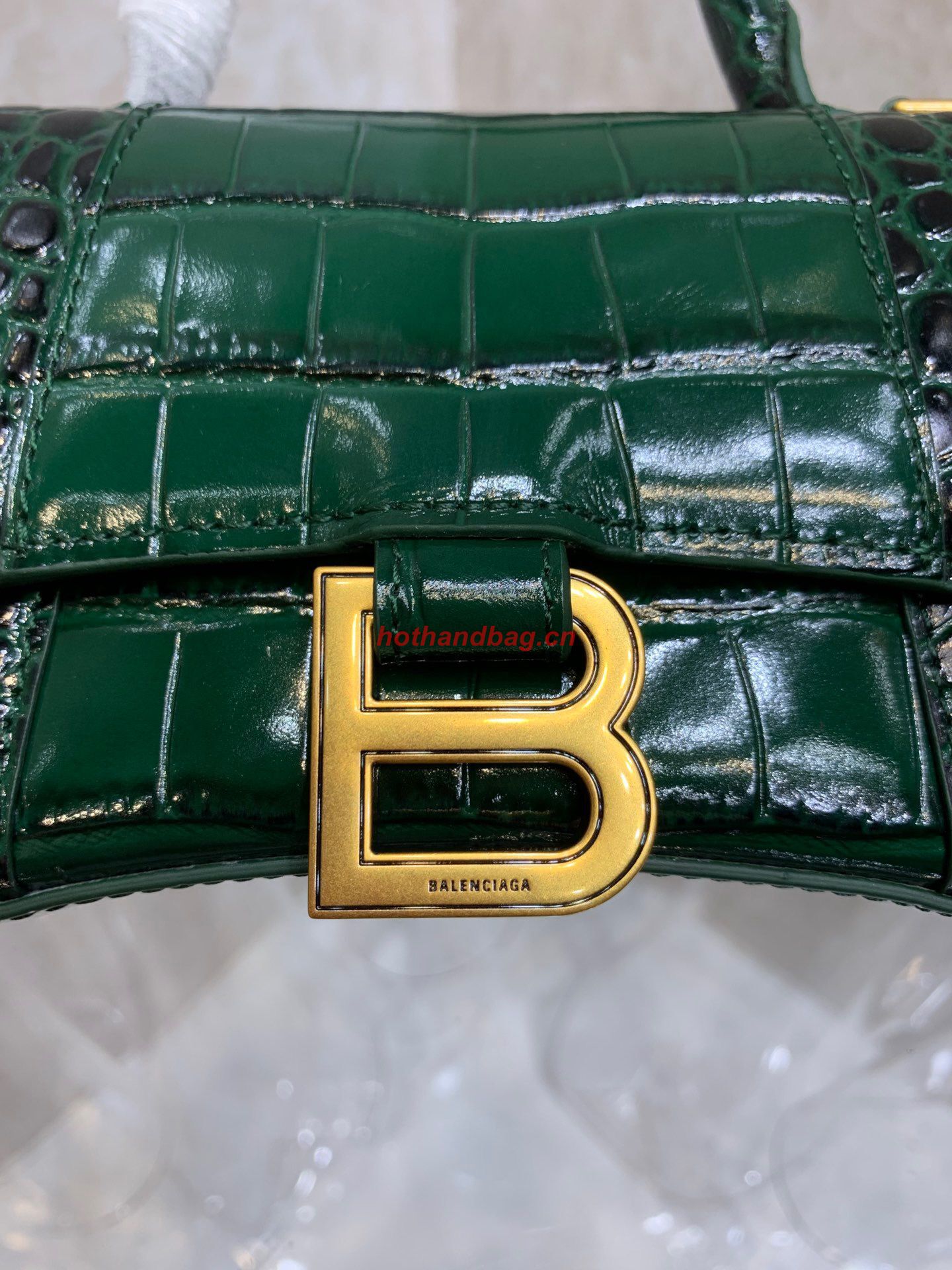 Balenciaga HOURGLASS SMALL TOP HANDLE BAG crocodile embossed calfskin B108895E Dark Green Balenciaga HOURGLASS SMALL TOP HANDLE BAG crocodile embossed calfskin B108895E Dark Green