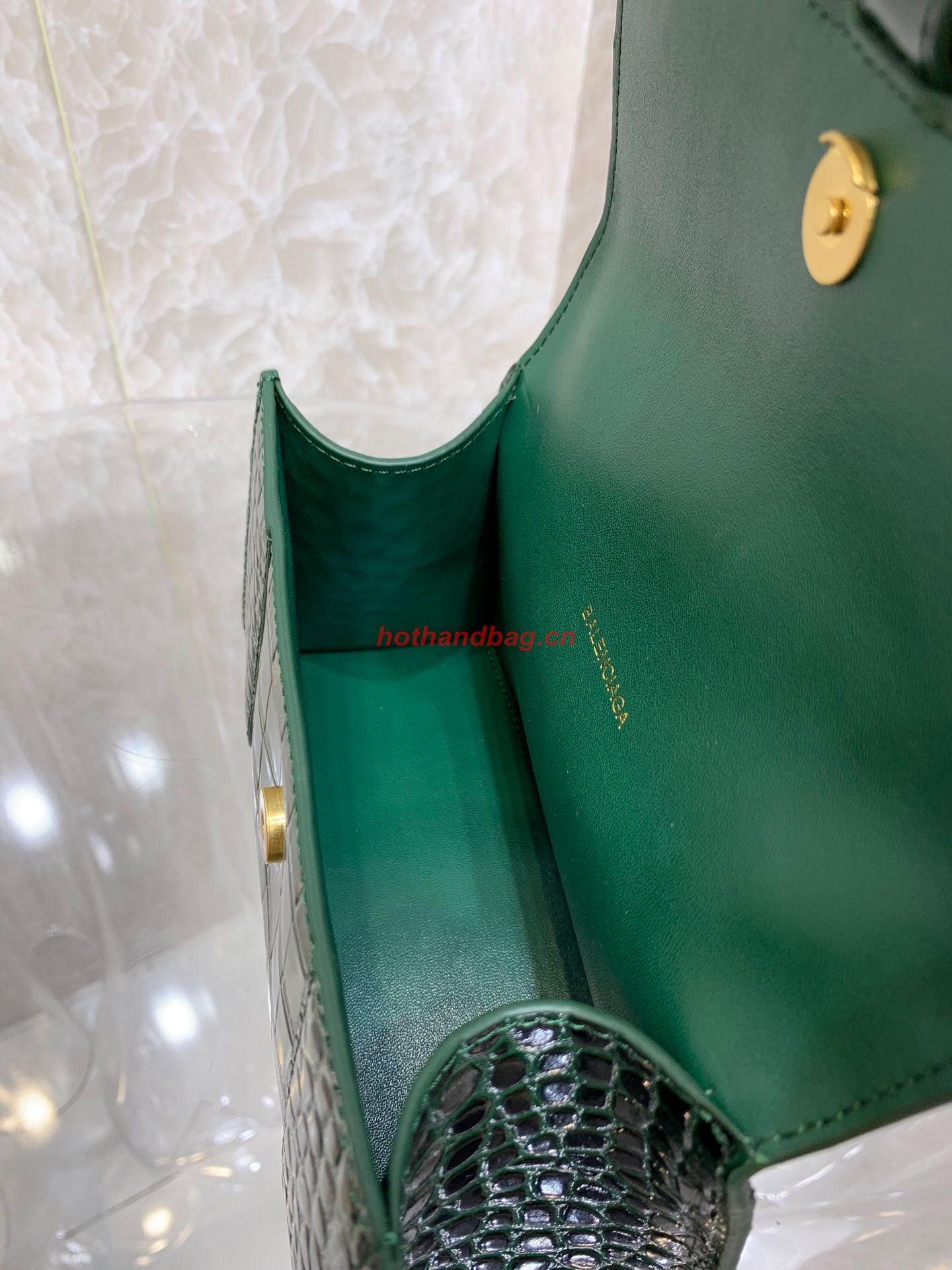 Balenciaga HOURGLASS SMALL TOP HANDLE BAG crocodile embossed calfskin B108895E Dark Green Balenciaga HOURGLASS SMALL TOP HANDLE BAG crocodile embossed calfskin B108895E Dark Green