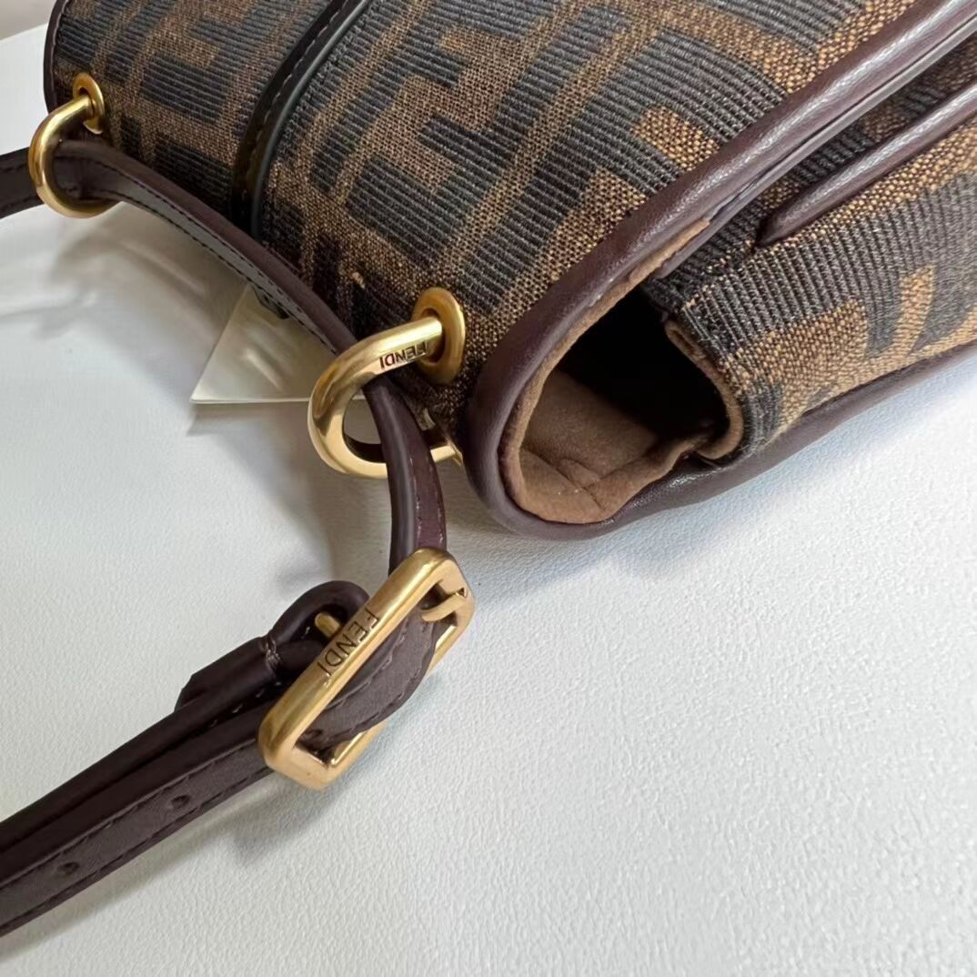 Fendi Cmon Mini Brown FF jacquard fabric and leather bag 8BS082 Fendi Cmon Mini Brown FF jacquard fabric and leather bag 8BS082