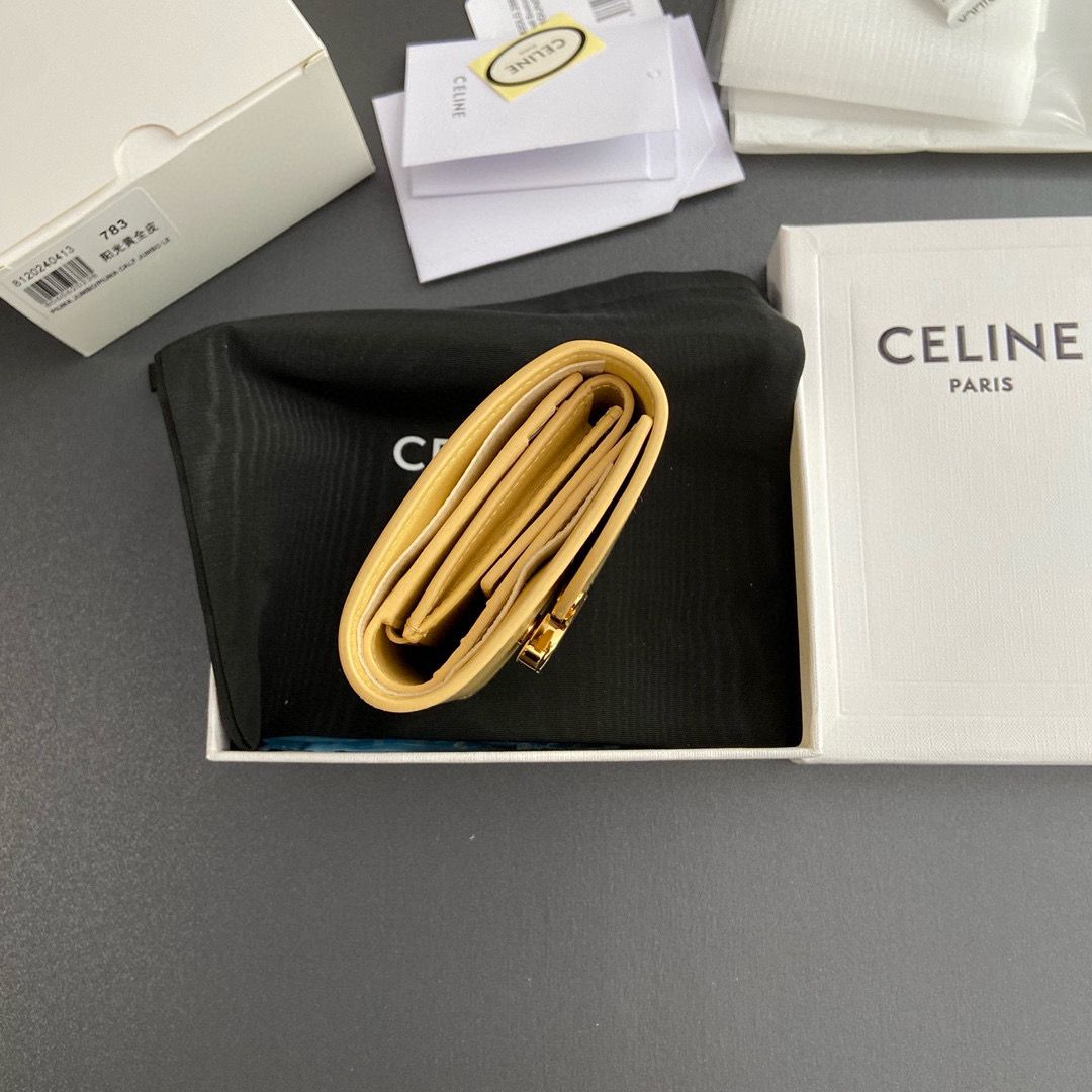 Celine SMALL WALLET TRIOMPHE IN SHINY CALFSKIN 10D783 YELLOW Celine SMALL WALLET TRIOMPHE IN SHINY CALFSKIN 10D783 YELLOW