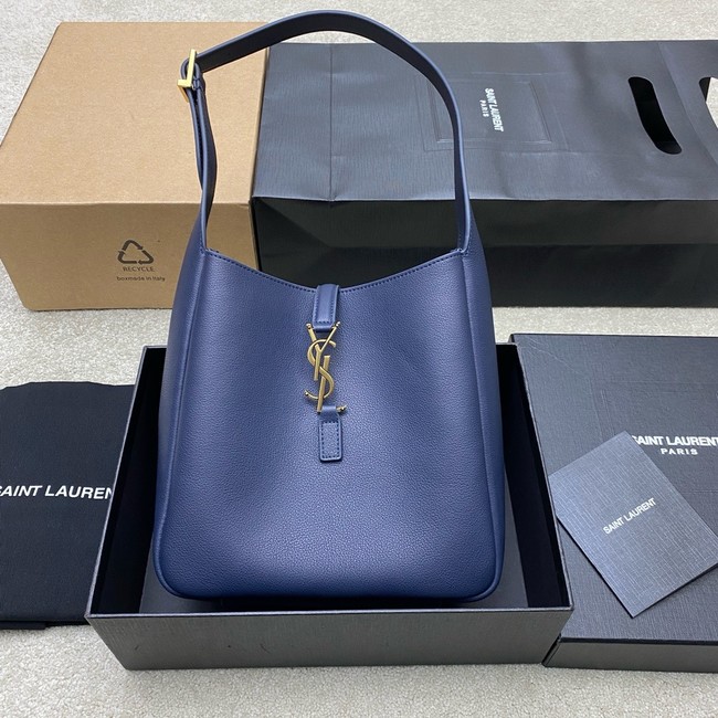 SAINT LAURENT LE 5 A 7 SUPPLE LARGE IN GRAINED LEATHER 753837 BLEU ABYSSE