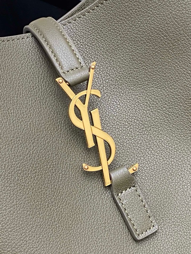 SAINT LAURENT LE 5 A 7 SUPPLE LARGE IN GRAINED LEATHER 753837 STRONG MOSS