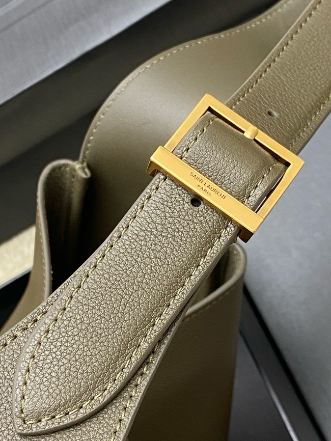 SAINT LAURENT LE 5 A 7 SUPPLE LARGE IN GRAINED LEATHER 753837 STRONG MOSS