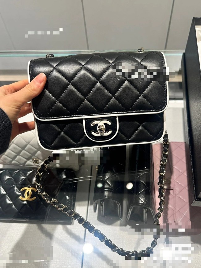 CHANEL MINI FLAP BAG Lambskin AS5151 Black & White