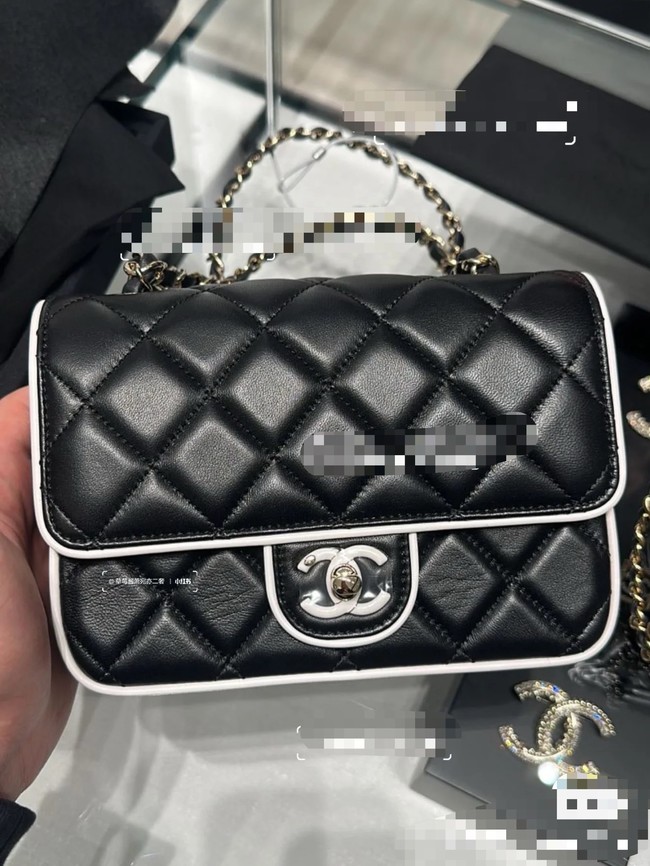 CHANEL MINI FLAP BAG Lambskin AS5151 Black & White