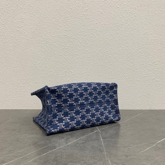 Celine SMALL CABAS THAIS IN DENIM WITH TRIOMPHE ALL-OVER EMBROIDERY AND CALFSKIN 199162 NAVY