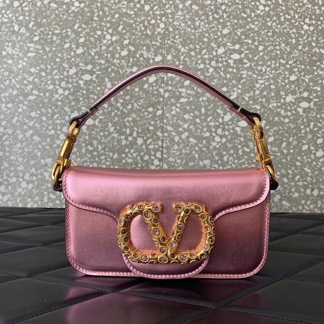 VALENTINO LOCO Small handbag in laminated calfskin WB0K53 pink