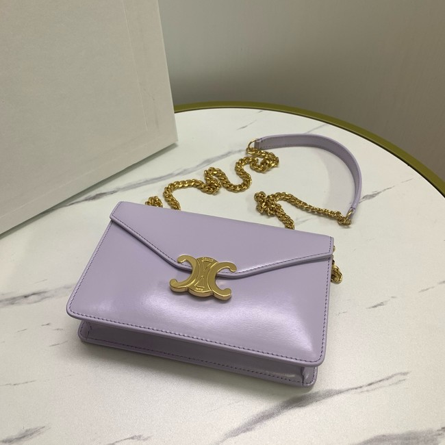 Celine WALLET ON CHAIN MARGO IN SHINY CALFSKIN 10L033 LIGHT LILAC