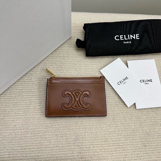 Celine ZIPPED CARD HOLDER IN SMOOTH LAMBSKIN 10K583 tan 