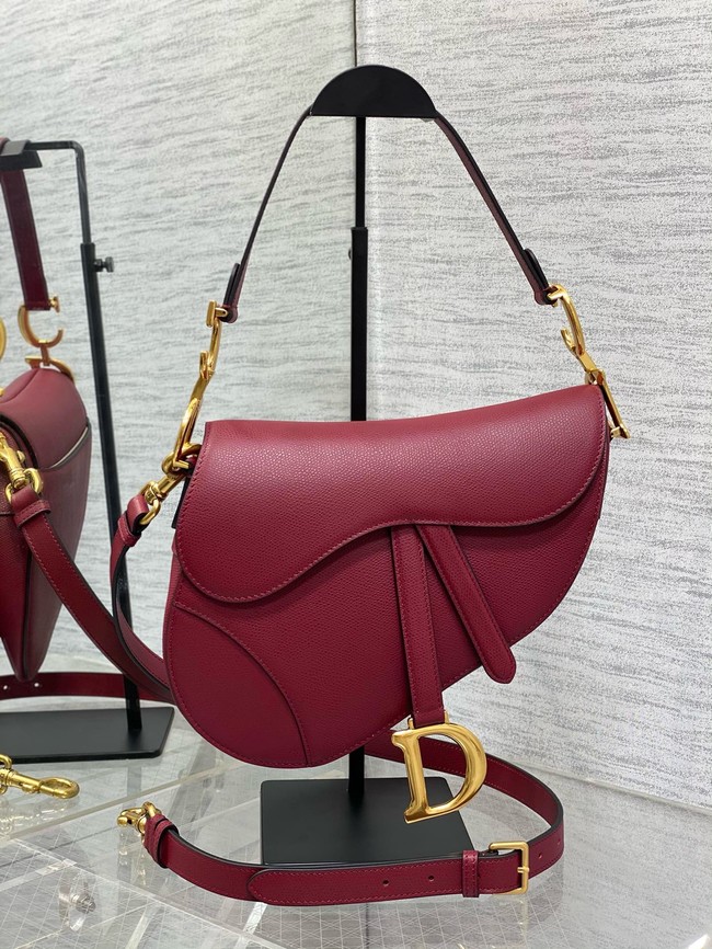Dior Saddle Bag with Strap Saddle Grained Calfskin M0455CBAA Cherry Red