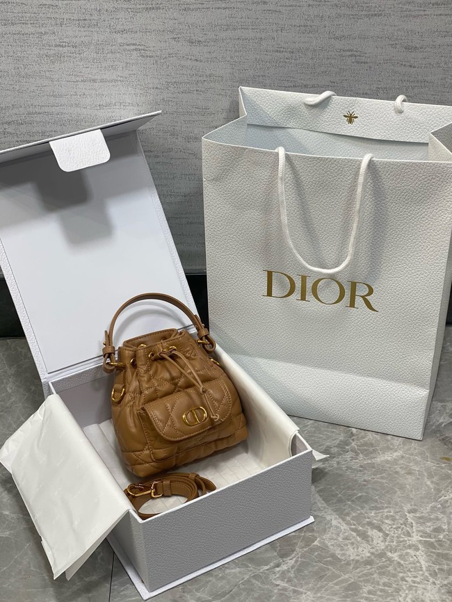 Dior Caro Nano Bucket Bag Macrocannage Lambskin S5250 Light Gold-Tone