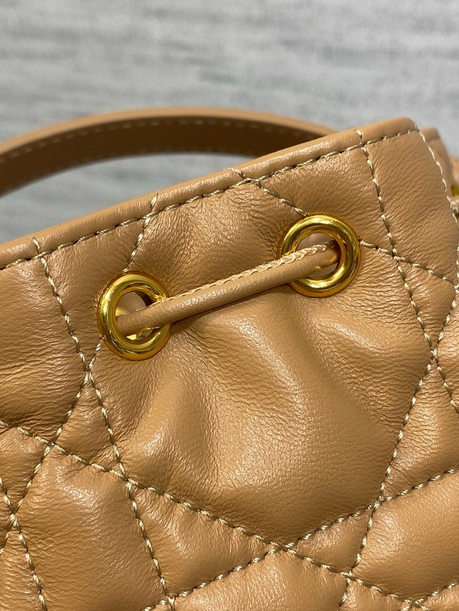 Dior Caro Nano Bucket Bag Macrocannage Lambskin S5250 Light Gold-Tone