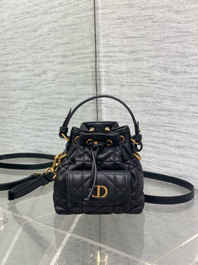 Dior Caro Nano Bucket Bag Macrocannage Lambskin S5250 black