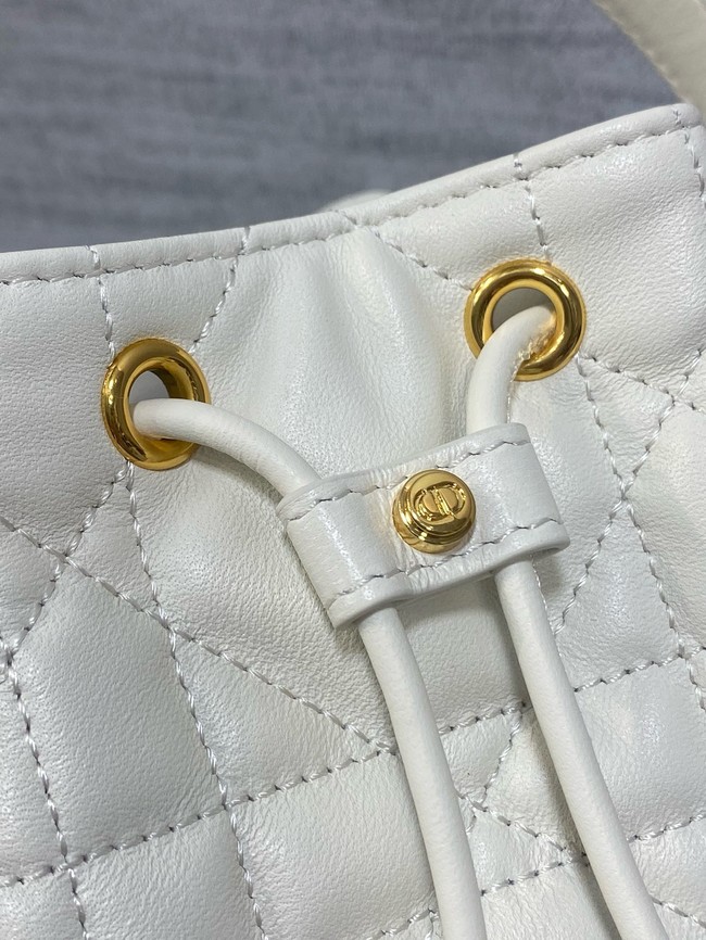 Small Dior Caro Bucket Bag Macrocannage Lambskin M3372 Latte 
