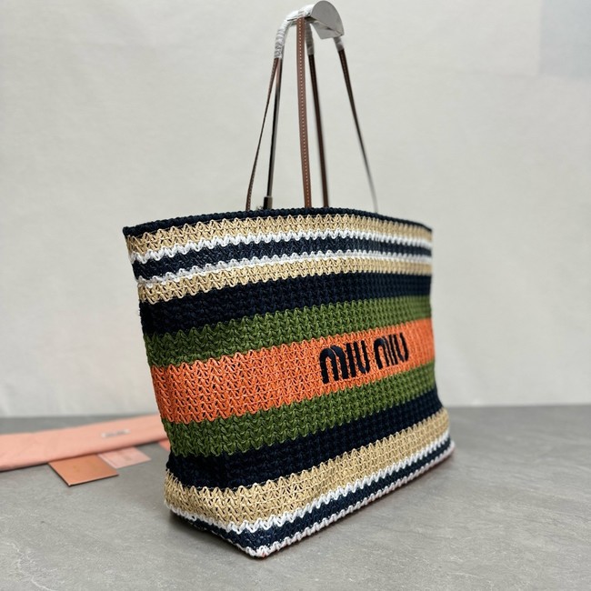 miumiu Raffia effect woven tote bag 5GB228-4