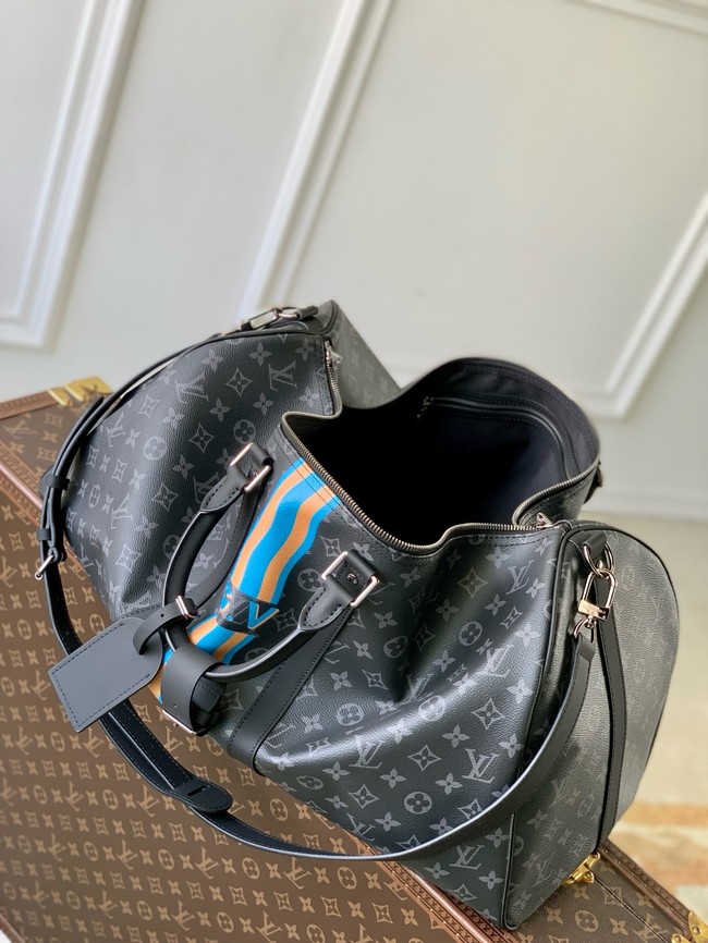 Louis Vuitton Keepall Bandouliere 55 M40605 black&blue