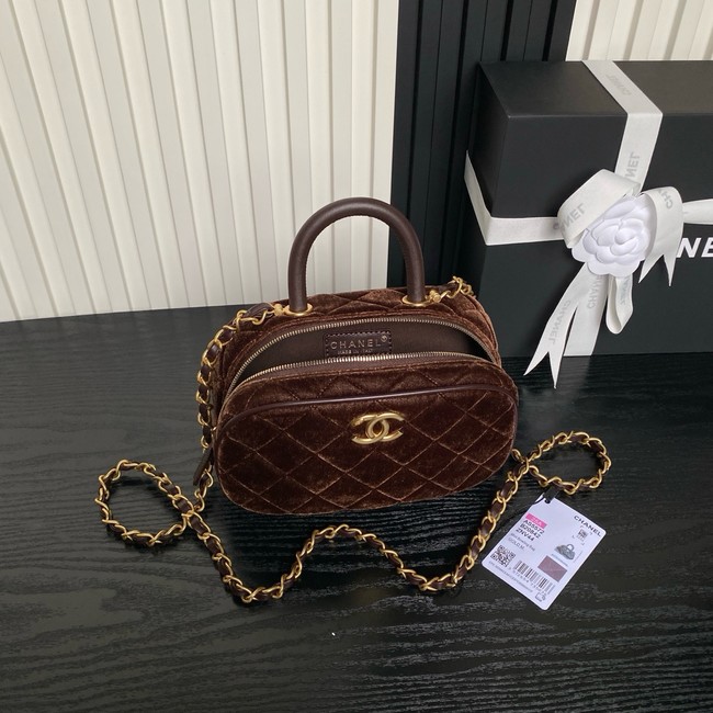 Chanel Velvet Mini Bowling Bag AS5572 Dark Brown
