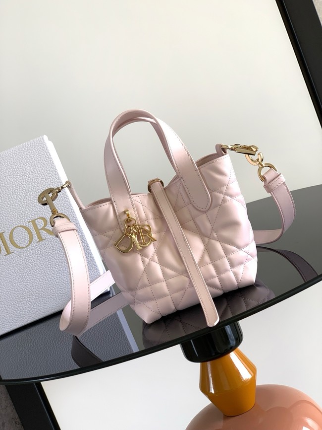 Small Dior Toujours Vertical Tote Bag M2835OSNW Powder Pink Macrocannage Calfskin