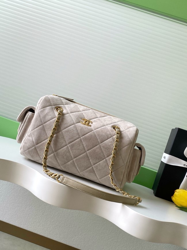 CHANEL Small Bowling Bag Suede AS5791 Beige