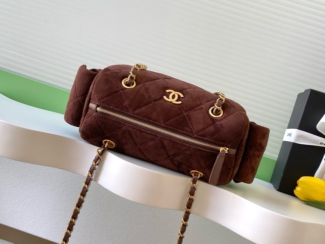 CHANEL Small Bowling Bag Suede AS5792 burgundy