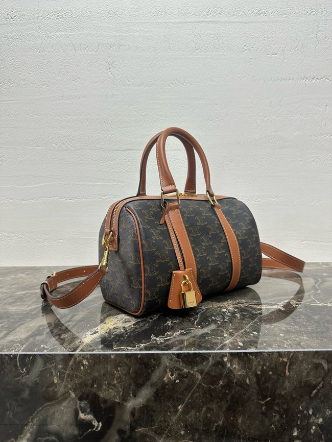 Celine MEDIUM BOSTON IN TRIOMPHE CANVAS AND CALFSKIN 121323 TAN
