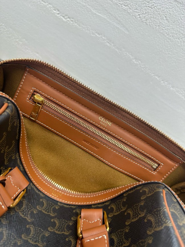 Celine MEDIUM BOSTON IN TRIOMPHE CANVAS AND CALFSKIN 121323 TAN