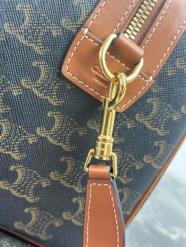 Celine MEDIUM BOSTON IN TRIOMPHE CANVAS AND CALFSKIN 121323 TAN