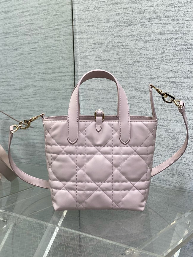 Small Dior Toujours Vertical Tote Bag Macrocannage Crinkled Calfskin M2835 light pink