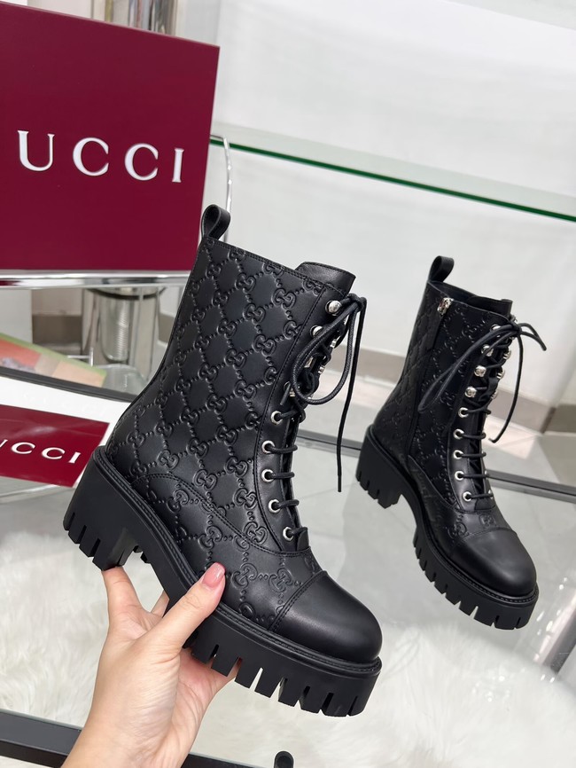 Gucci Womens lace-up ankle boot with GG 840739-1