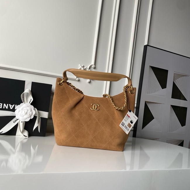 CHANEL Hobo Bag Suede Calfskin AS5970 Camel