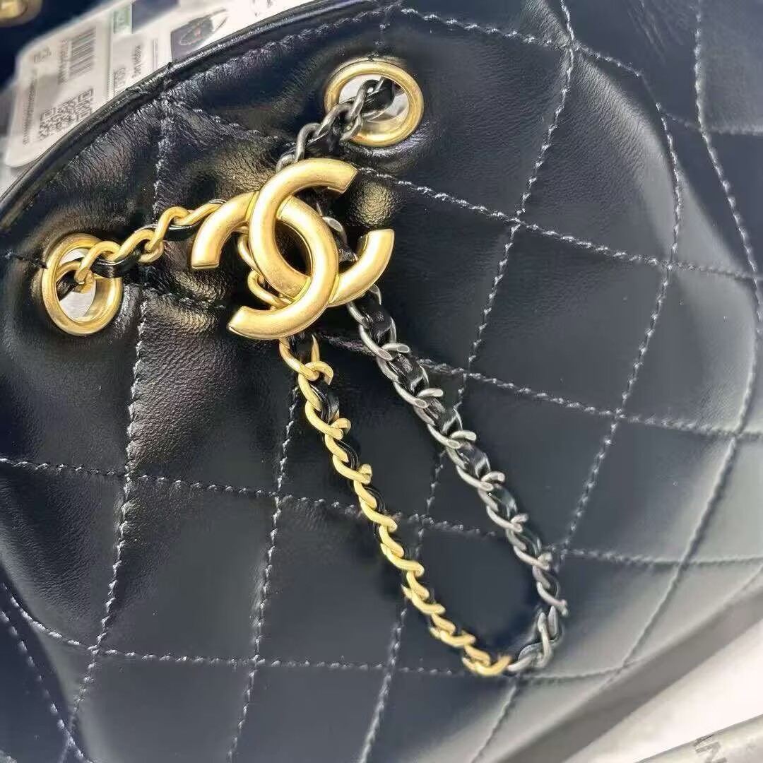CHANEL 25 SMALL ORIGINAL LEATHER HANDBAG AS5293 Black Gold&Silver-Tone