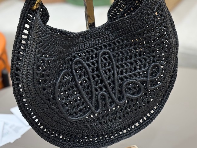 Chloe SUMMER straw and leather tote bag 1668 black