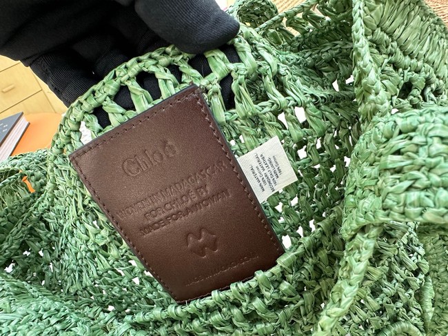 Chloe SUMMER straw and leather tote bag 0824P green