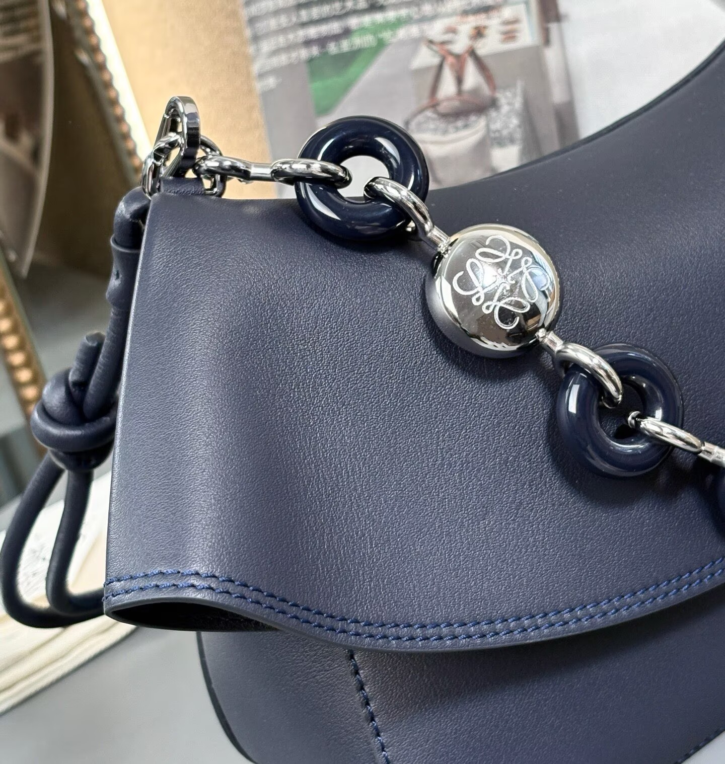 Loewe Ola Original Leather Fashion Handbag L53012 Navy