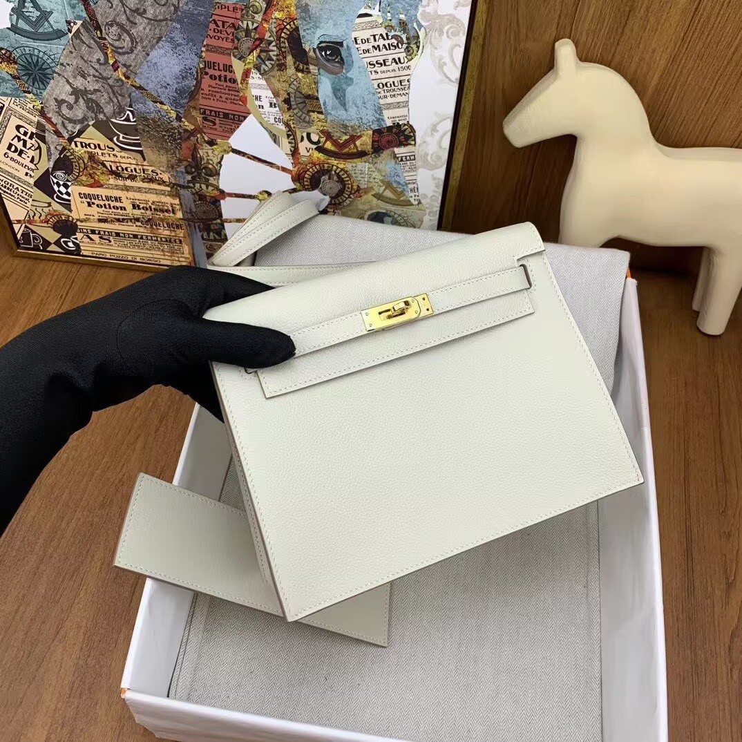 Hermes Kelly Danse Original Evercolor Leather 22CM KL22 Cream Gold-Tone