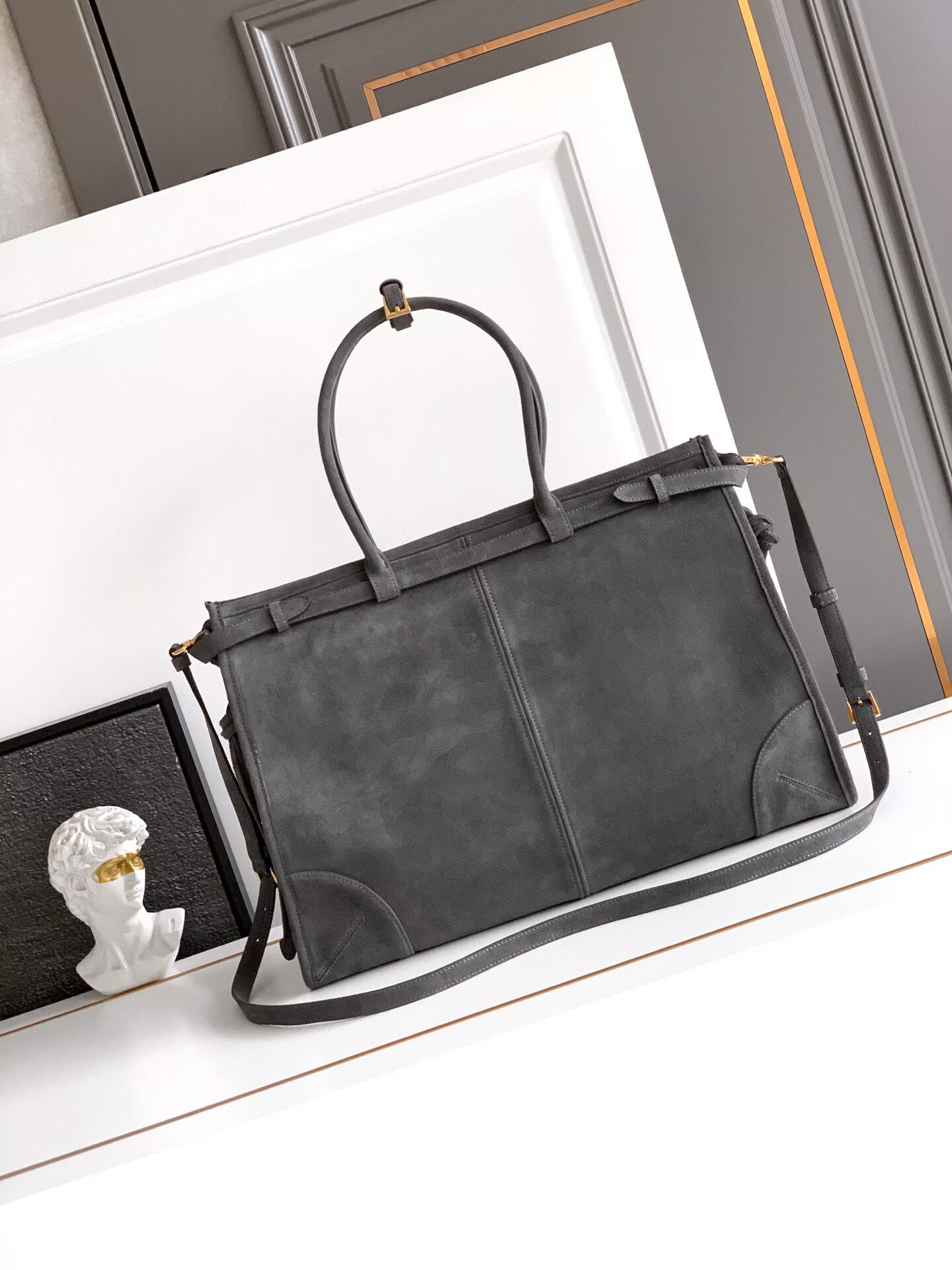 Prada Large Bonnie Suede Tote Bag 1BA439 Gray Prada Large Bonnie Suede Tote Bag 1BA439 Gray