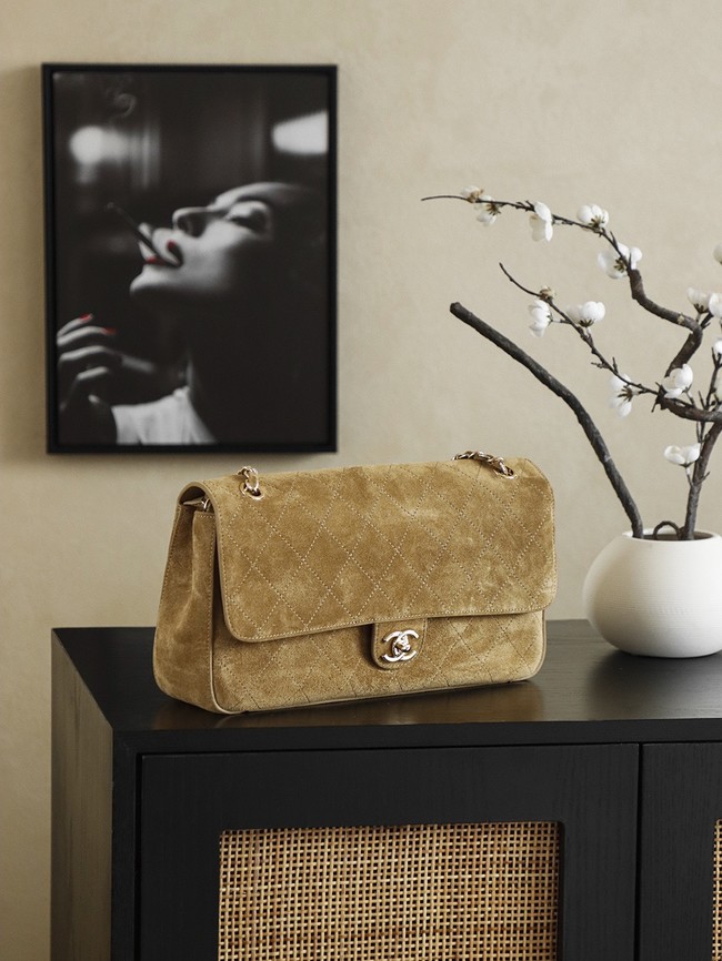 CHANEL Maxi Flapbag Suede Calfskin AS6233 brown