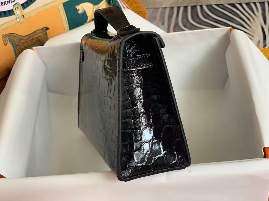 Hermes MINI Kelly 22cm Clutch Original Croco Leather KL22 Black