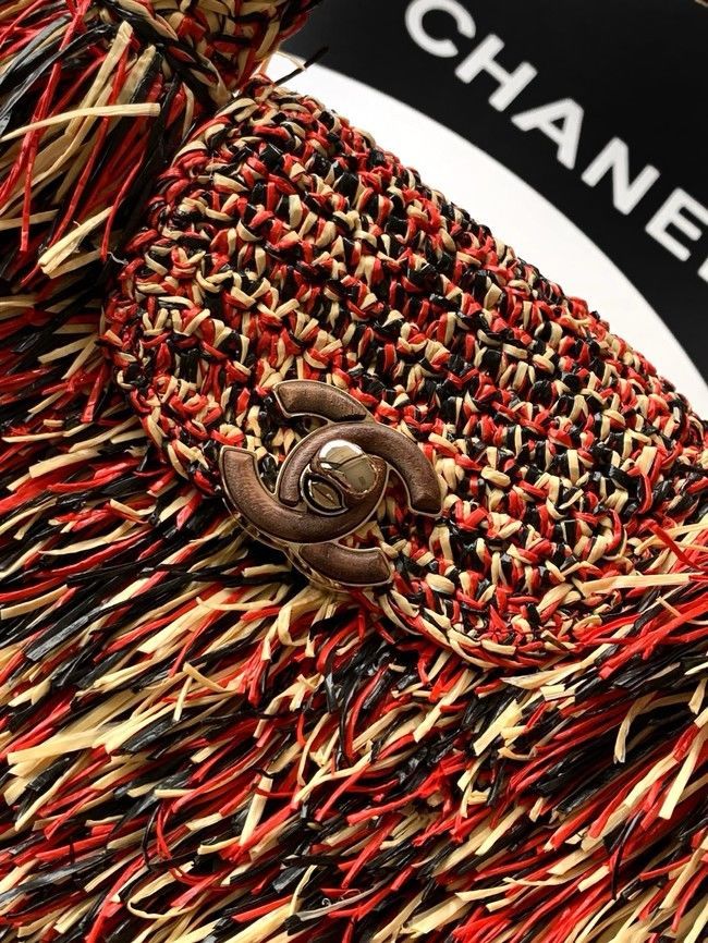 CHANEL Mini Shopping Bag Raffia-Effect Fabric AS4416 Multicolored
