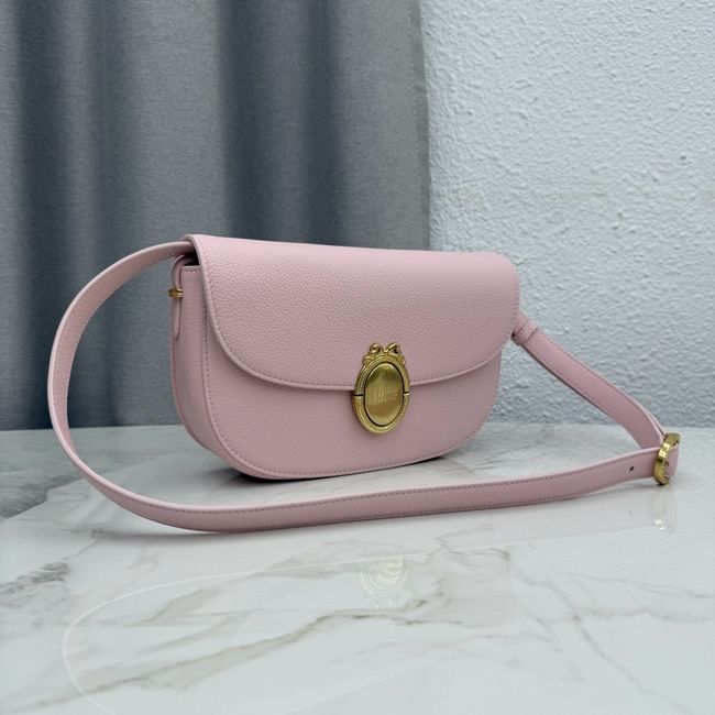 Medium Dior Medaillon Flap Bag Grained Calfskin M3920QD Rose Tendre