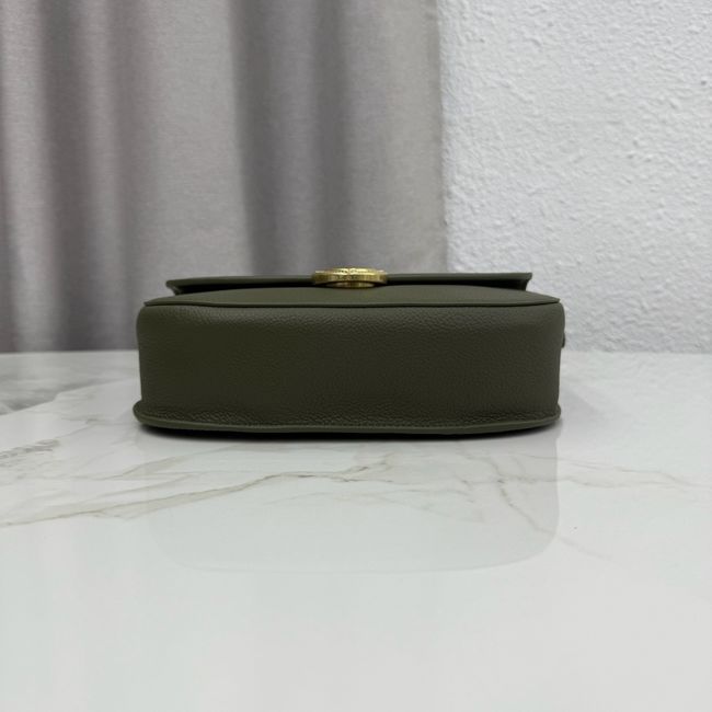 Medium Dior Medaillon Flap Bag Grained Calfskin M3920QD Khaki