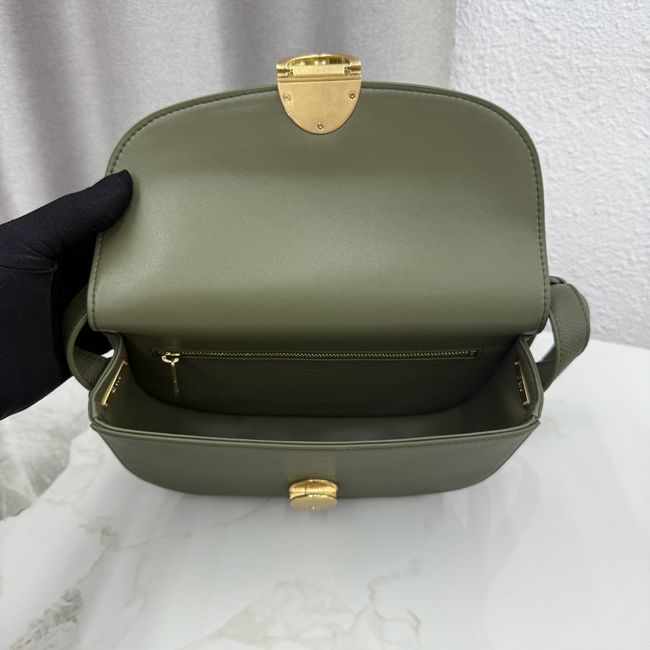 Medium Dior Medaillon Flap Bag Grained Calfskin M3920QD Khaki